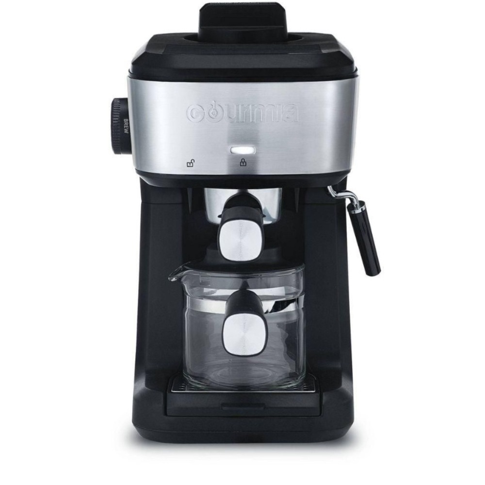 NIB Gourmia 1.5 Black and Silver Espresso Machine 4 shot steam
